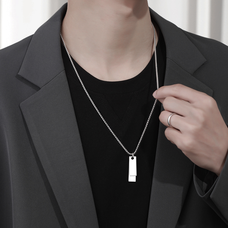 Double Brand Necklace Men's Trendy Brand All-match High-end Sense Women's Design Sense Niche Jewelry Men's Titanium Steel Pendant Men's Necklace