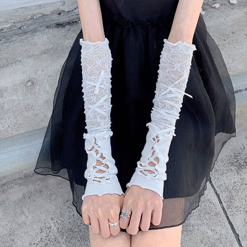 Y2g Lolita gloves ballet style white lace oversleeve women's thin summer sun protection hot girl lace gloves_voghion.com