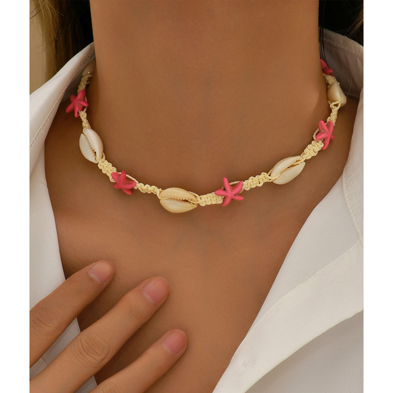 Vacation Ocean Style Pink Shell Necklace Female ins Design Sense Submitted Hand-woven Necklace Cross-border Source