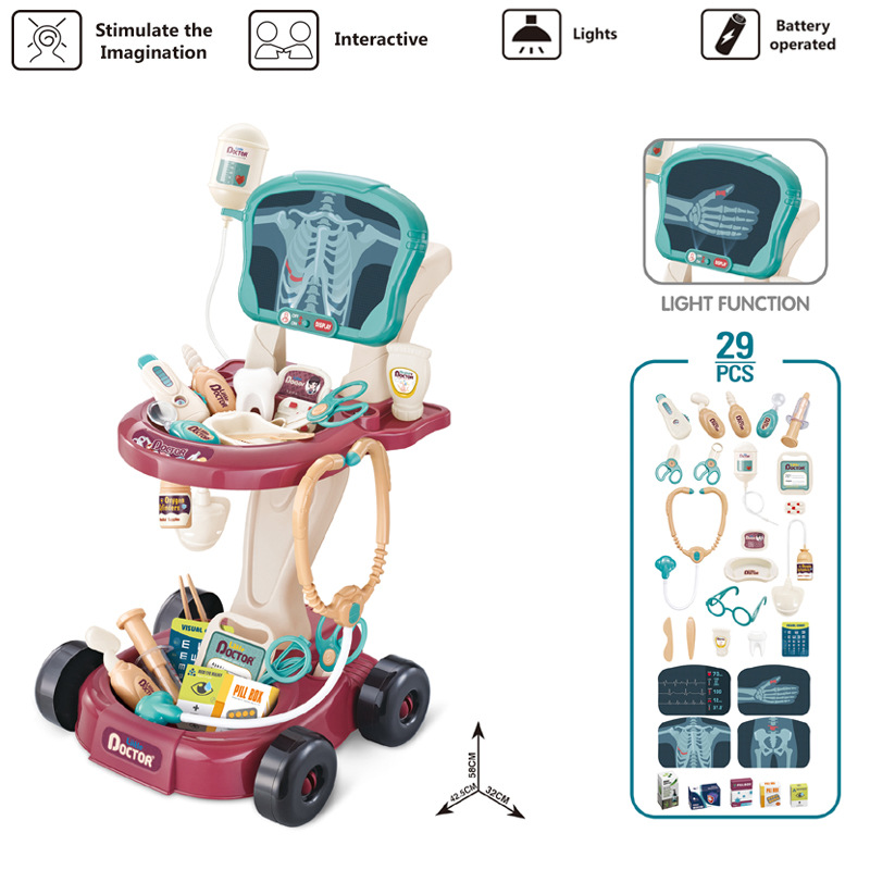 Children's Toy Simulation Electric Electrocardiogram Doctor Injection Play House Boys and Girls Medicine Box Set Trolley