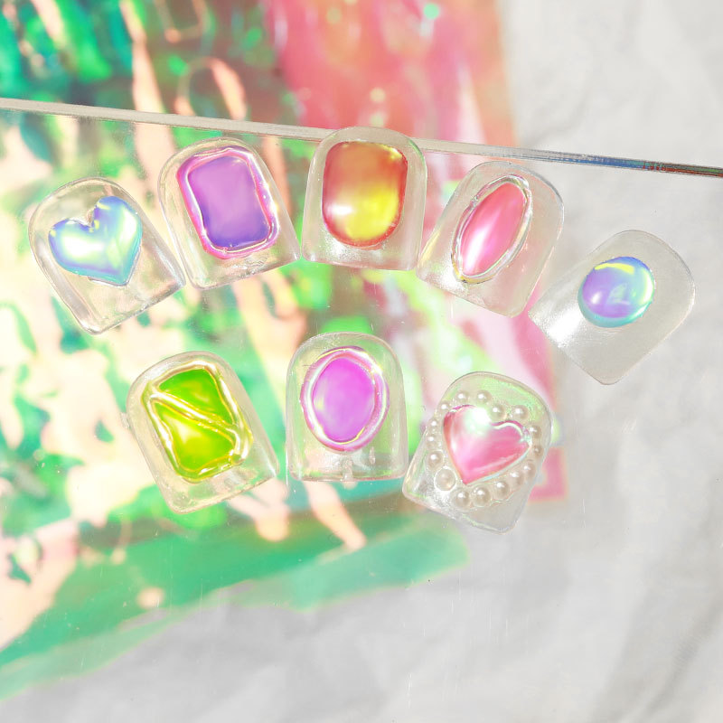 Cross-border new nail art aurora ice cellophane large laser paste magic paste transparent glue-free stickers wholesale