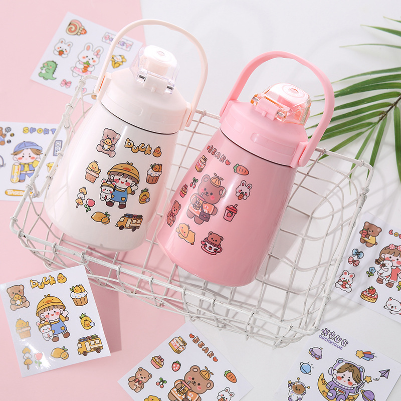 Korean ins Cute Sticker Cartoon Thermos Sticker Creative Hand Account Mobile Phone Sticker Student Water Cup Transparent PVC Sticker