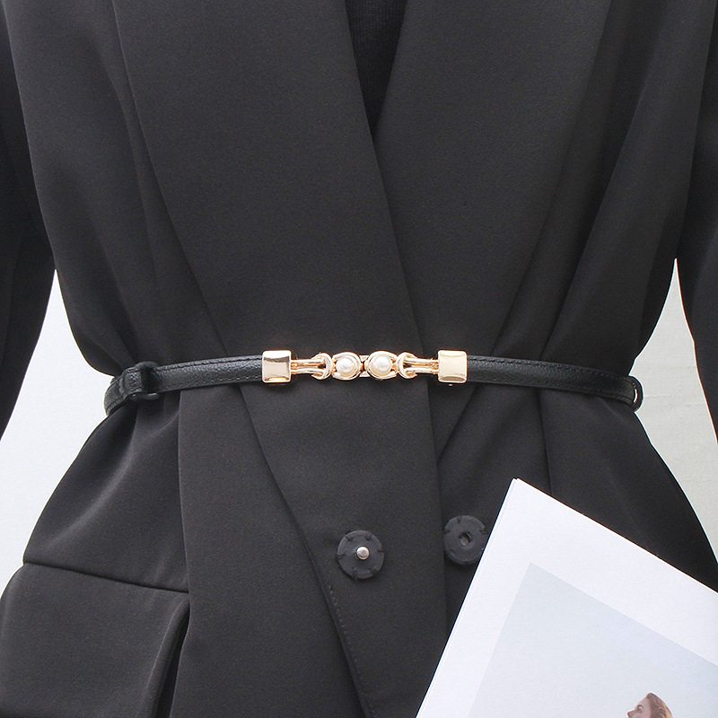 Black Belt Women's fine decoration with skirt waist all-match pearl buckle women's suit sweater small Belt Women's