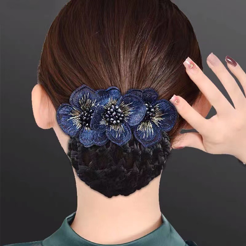 ナースヘッドフラワーネットポケットエアスチュワーデスおだんごヘアアクセサリーホテルヘアネットちょう結び装飾品女性のクリップ帽子|undefined