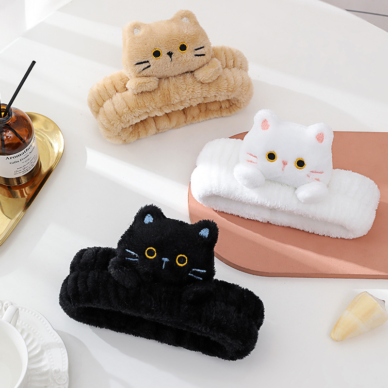 Cartoon cat hair band female plush face wash headband non-slip mask special hair band headdress cat ear headband