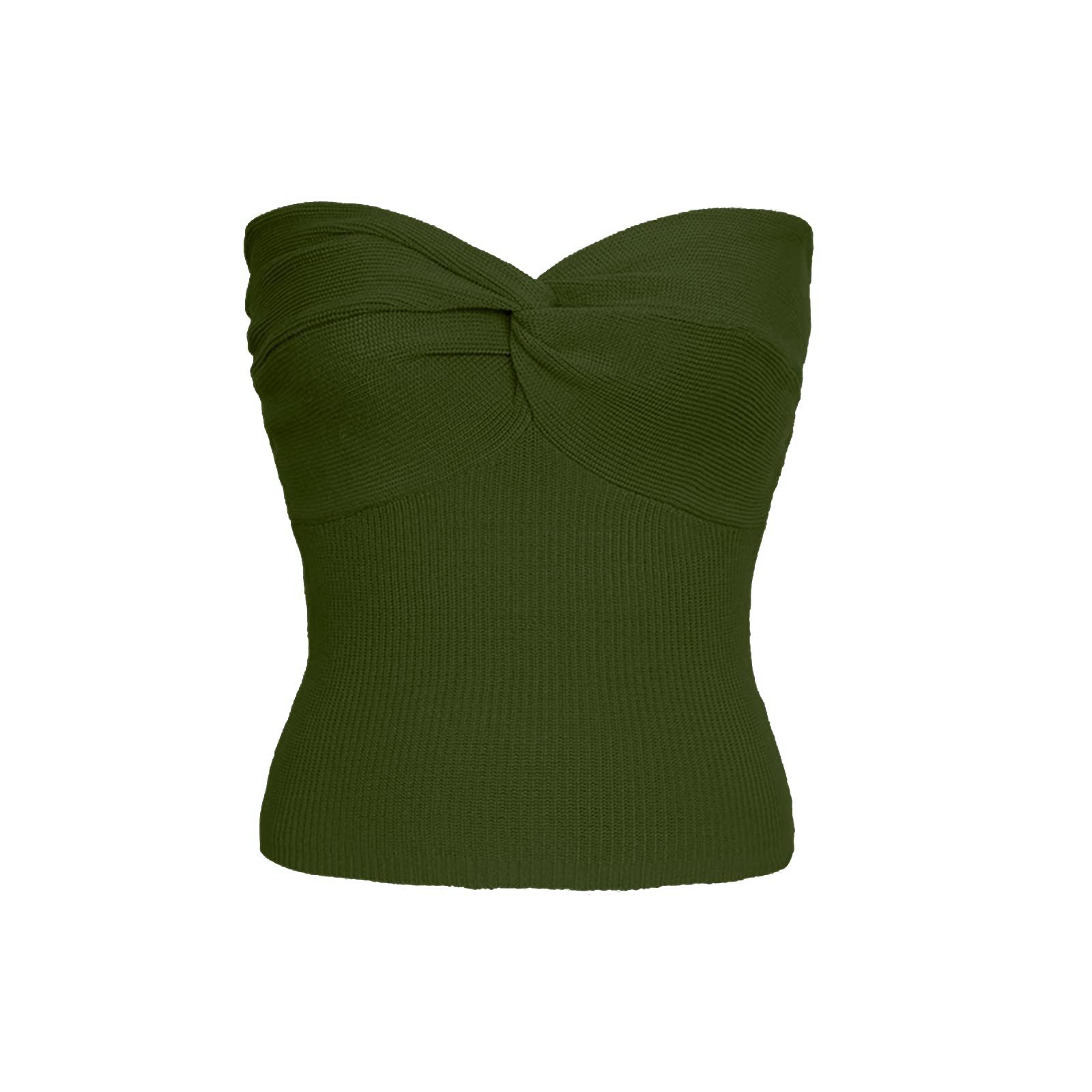2024  European and American Spring and Summer New Solid Color Twisted Sling Short Tight Backless Tube Top Sweater Women's Clothing_voghion.com