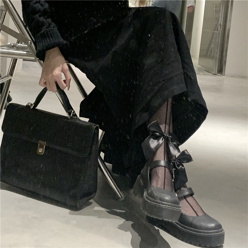 Calze a rete cave nere con fiocco in seta nera e bianche, desiderio puro giapponese, coppia, gamba, bellezza, collant sexy, pizzo sottile_voghion.com