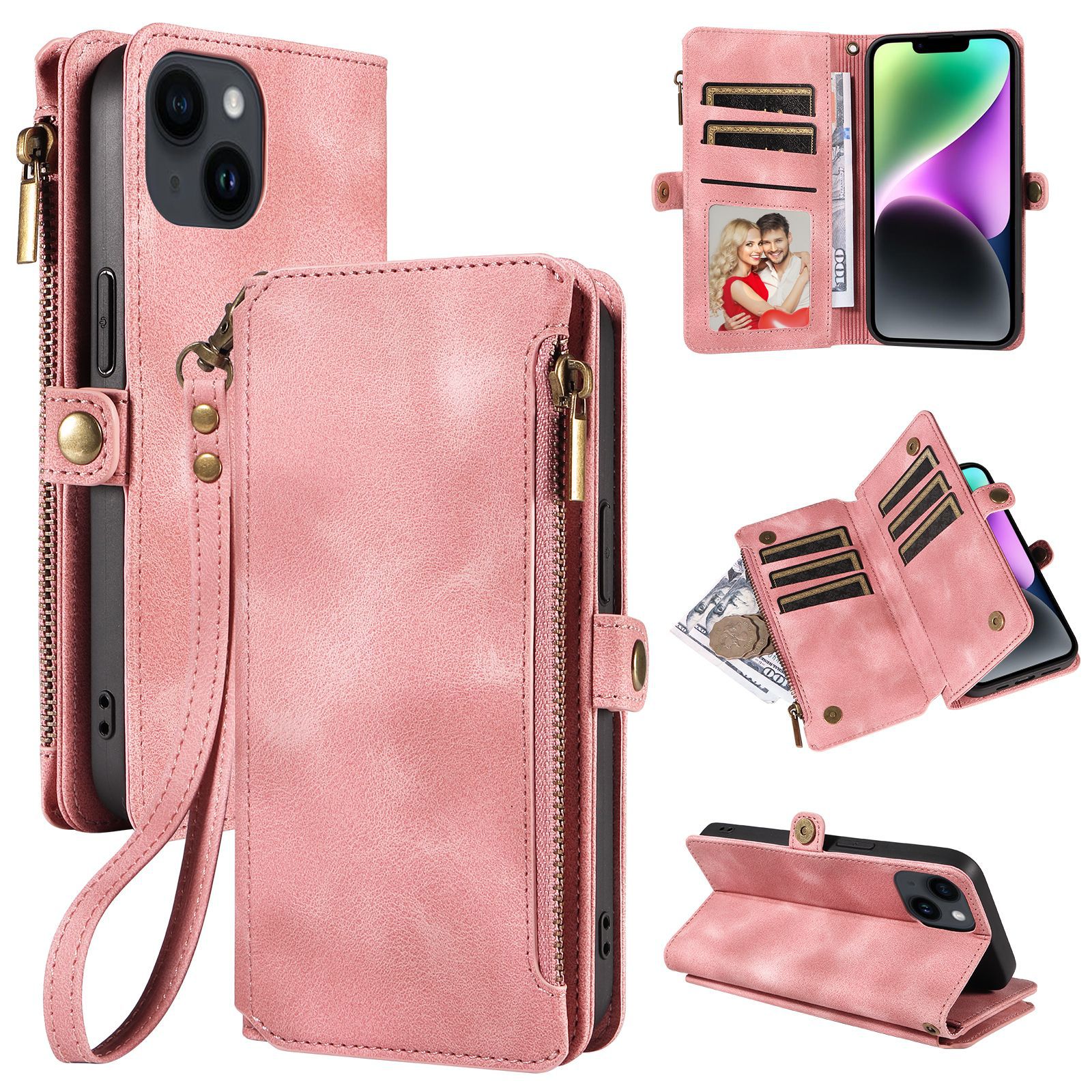 For iPhone16ProMax Phone Case Apple 15 Mobile Phone Leather Case Samsung S24 Flip Zipper Wallet