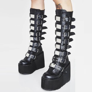 Independent station Foreign trade boots 2021 new European and American metal buckle with thick bottom high boots Women's Amazon plus size women's boots