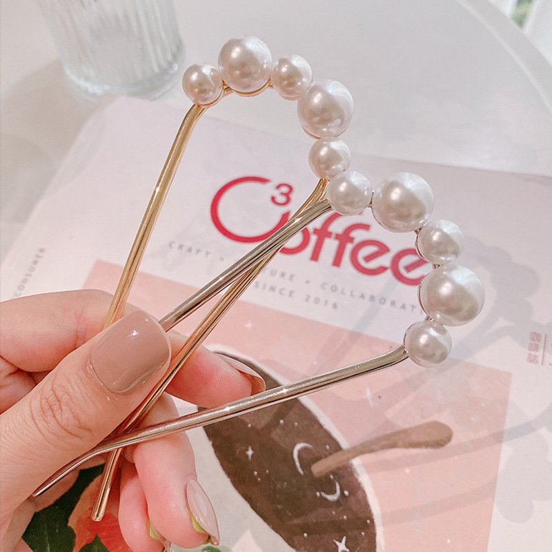 Pearl hairpin minimalist modern metal U-shaped hair clip hairpin trendy temperament internet celebrity hairpin hair fixing tool head accessory