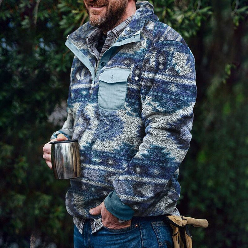 2022 foreign trade independent station autumn and winter men's European and American leisure flannel plush sweater button pocket sweater