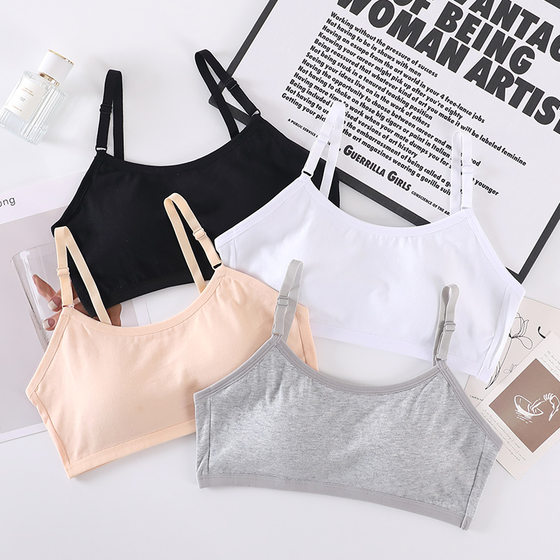 Cotton Student Underwear Bra Fixed Cup Wrapped Chest with Chest Pad Tube Top Development Period Anti-running Light Solid Color Underwear for Women