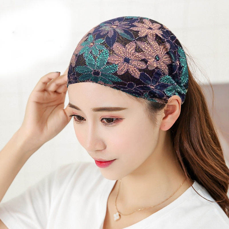 Headband Headscarf Women's Internet Celebrity Going Out Headscarf Korean Four Seasons Simple Wide Edge White Hair Headwear Ethnic Style Lace