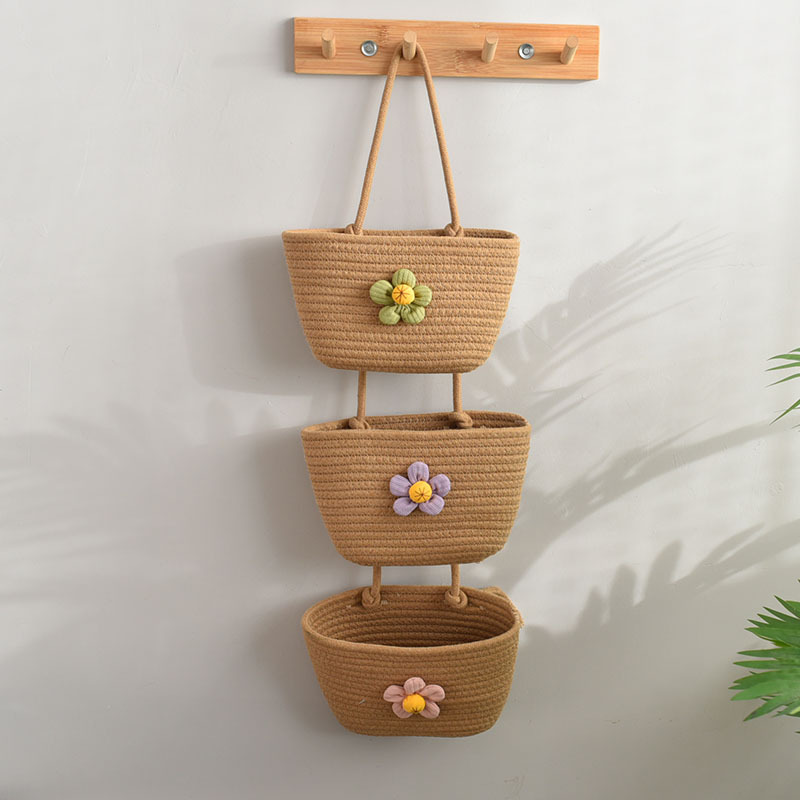 Christmas tree three-layer storage rack bedroom living room decoration hanging basket cute handmade flower basket hallway hanging storage basket