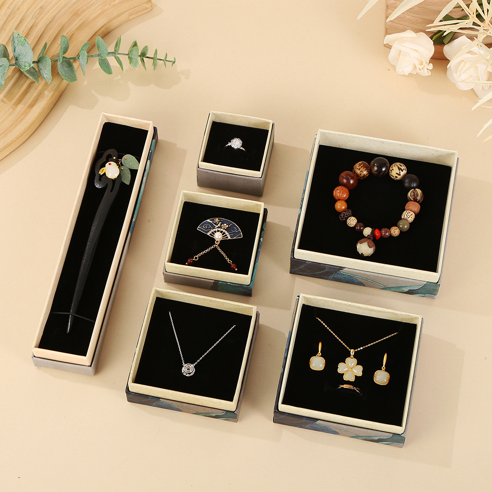 Spot Blue Paper Vintage Lotus Jewelry Box Tiandi Cover Bracelet Necklace Gift Box Jewelry Packaging Box