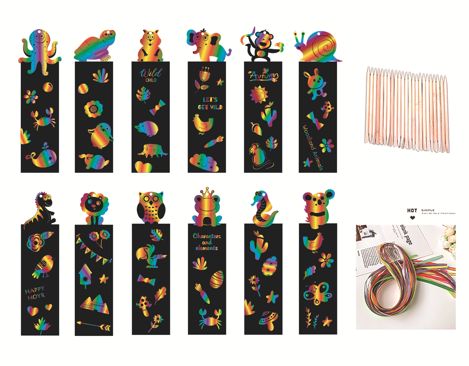 Cross-border supply of children diy scraping painting shaped scraping painting animal bookmarks Amazon scraping paper scraping music wholesale