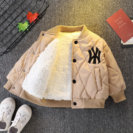 Boys' winter clothes plus velvet coat Western style baby boys' thickened baseball uniform children's cotton-padded jacket cotton-padded coat