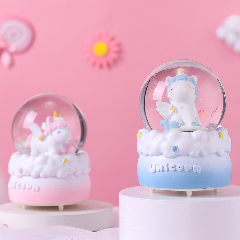 Cartoon Angel Unicorn Crystal Ball Luminous Ornaments Girl Heart Small Water Polo Girl Birthday Gift Glass Ball