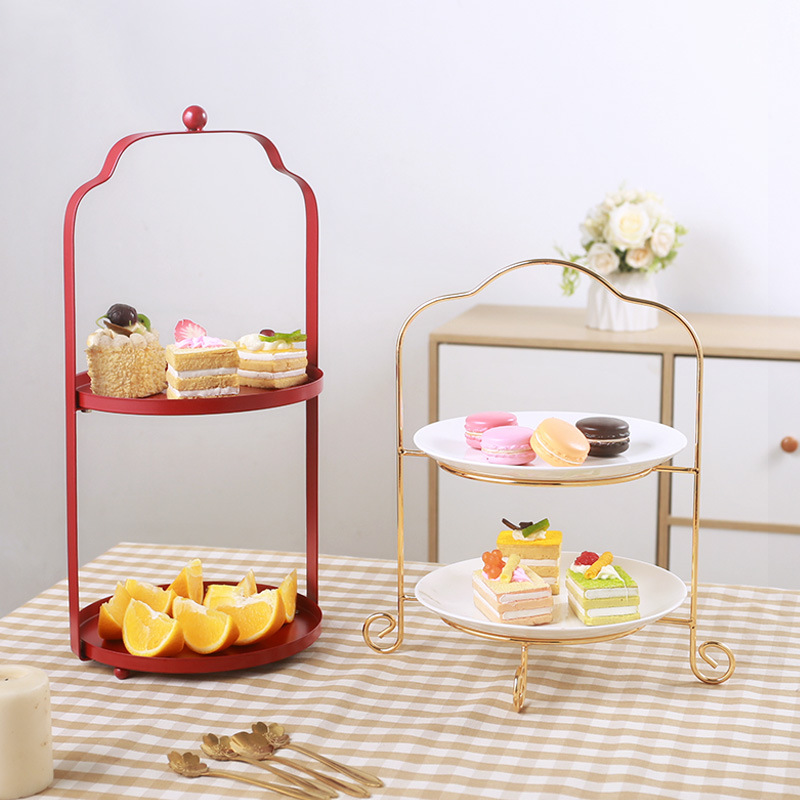 European-style Creative Ceramic Double-layer Iron Tray Rack Cake Iron Tray Rack New Afternoon Tea West Dim & Sum Rack