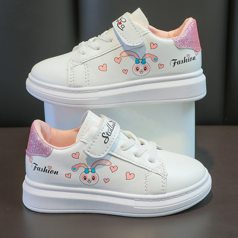 2022 New girls' white shoes spring and autumn boys' non-slip solid bottom shoes thick sole height increasing children sneaker