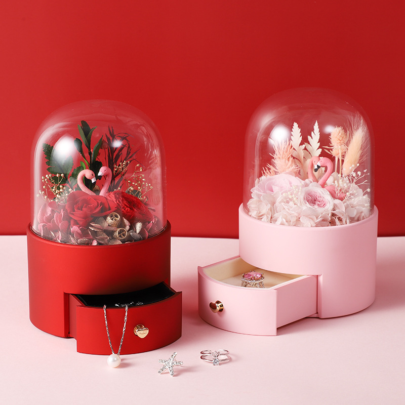Valentine's Day Flamingo Immortal Flower Gift Box Couple's Watch Gift Box for Girlfriend Ring Pendant Packaging Jewelry Box