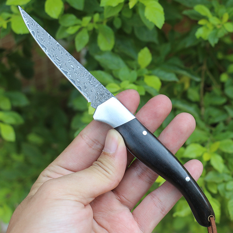 Multifunctional knife wilderness blade survival knife Damascus ebony folding knife high hardness military generation