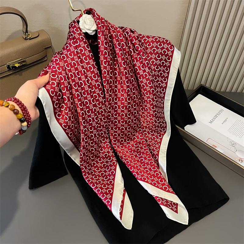2025 European and American Classic Color Celebrity Elegant Silk Scarf Women's Trendy All-match Silk Scarf Scarf 90 Square Scarf
