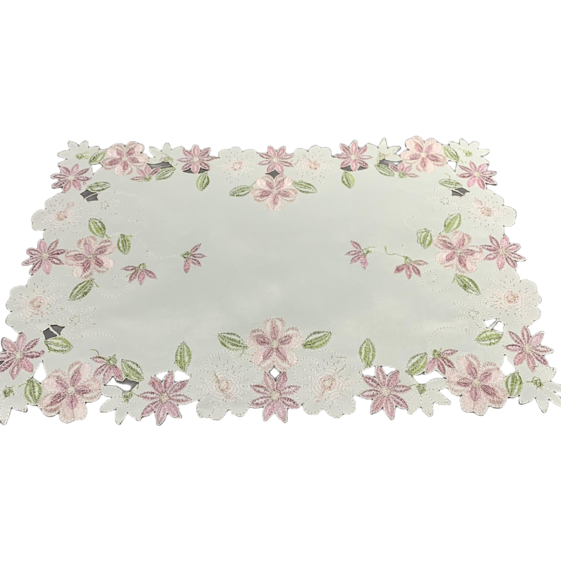 Amazon New Foreign Trade Polyester Western Food Mat Small Floral ins Embroidered Hollow Fabric Table Mat Heat Insulated Food Mat