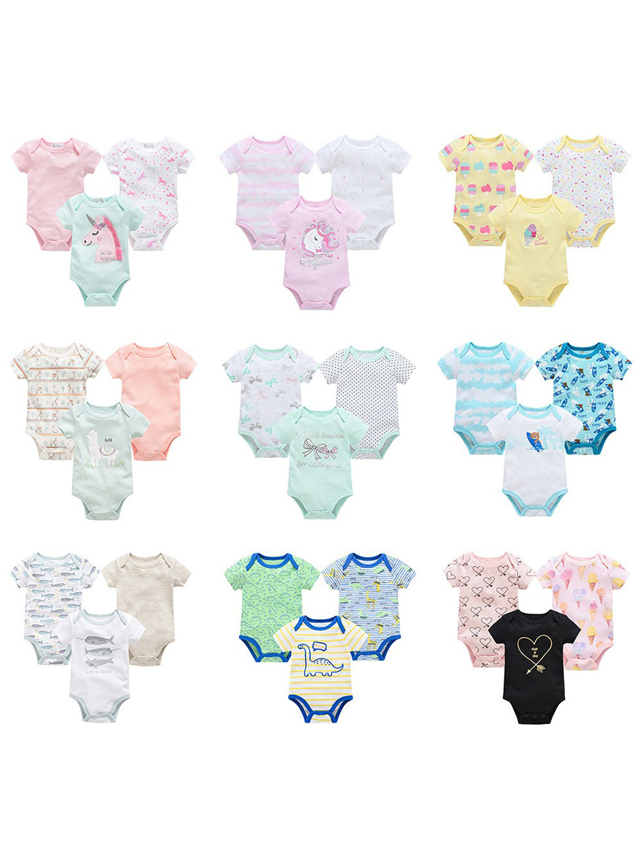 romper嬰兒衣服3件套baby夏季歐美包屁衣短袖寶寶連體衣跨境廠家