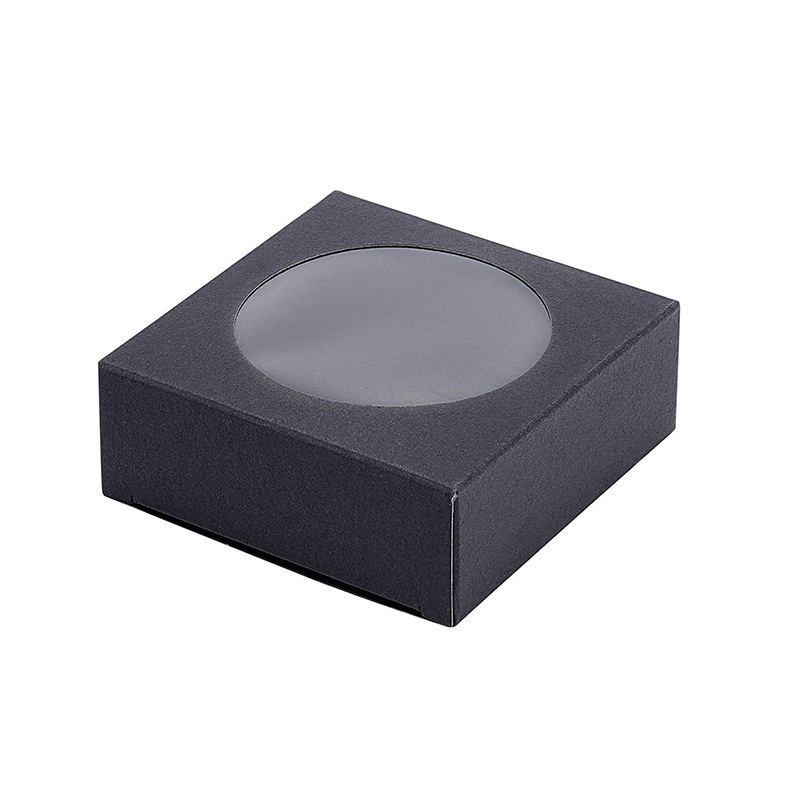 Cross-border handmade soap carton round window Kraft paper packing box black and white card sticker PVC candy biscuit box