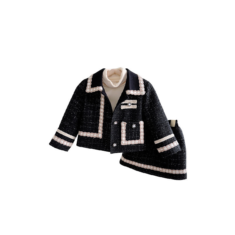 Girl's 2023 autumn and winter Chanel style coat skirt thickened suit elegant western style children's short skirt two-piece suit fashion
