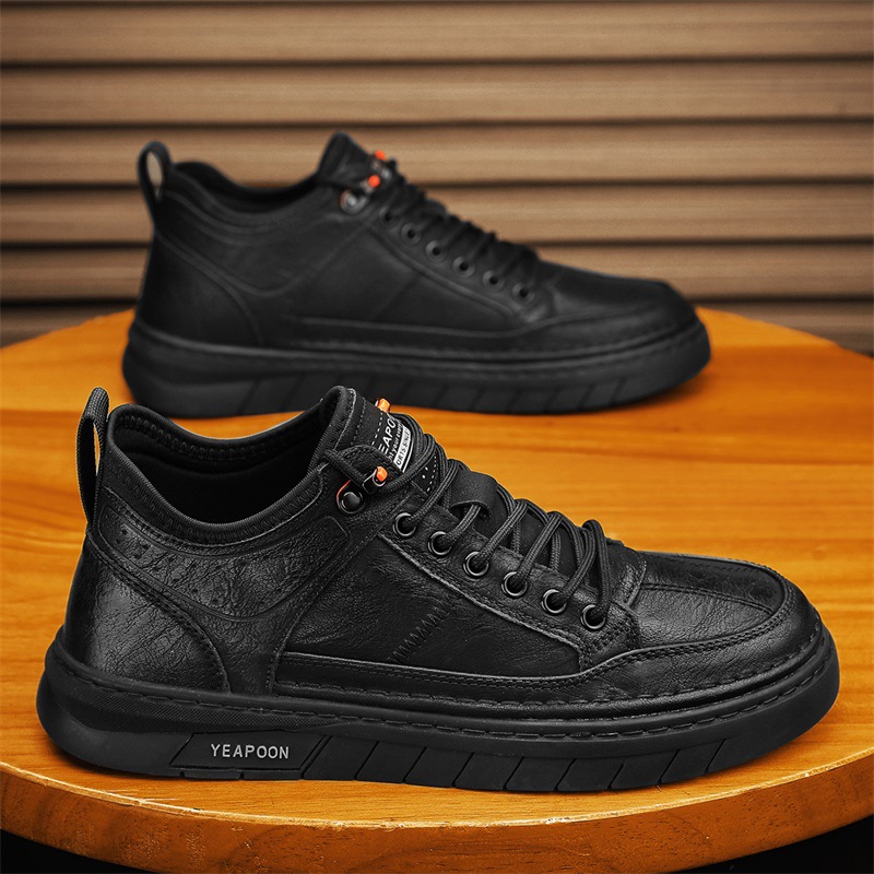 Men's shoes 2024 spring new low-top trendy leather shoes men's board shoes thickened versatile shoes men's non-slip sneaker