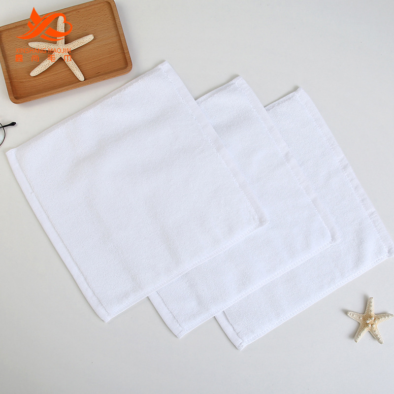 Wholesale 100% Cotton White Small Square Towels Hotel Dining Towels Kindergarten Small Washcloths Embroidered Logo