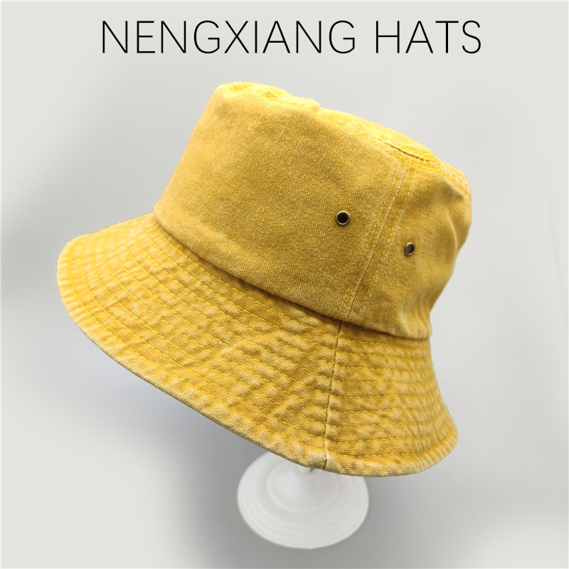 Denim fisherman hat summer washed distressed sun protection sunshade retro solid color basin hat wholesale bucket hat