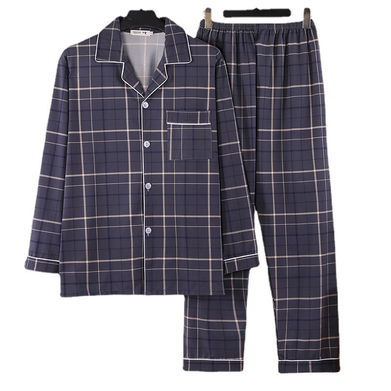 New Spring and Autumn Men's Pajamas Long-sleeved Imitation Cotton Loose Plus-sized Home Clothes Youth Middle-aged Outwear Suit