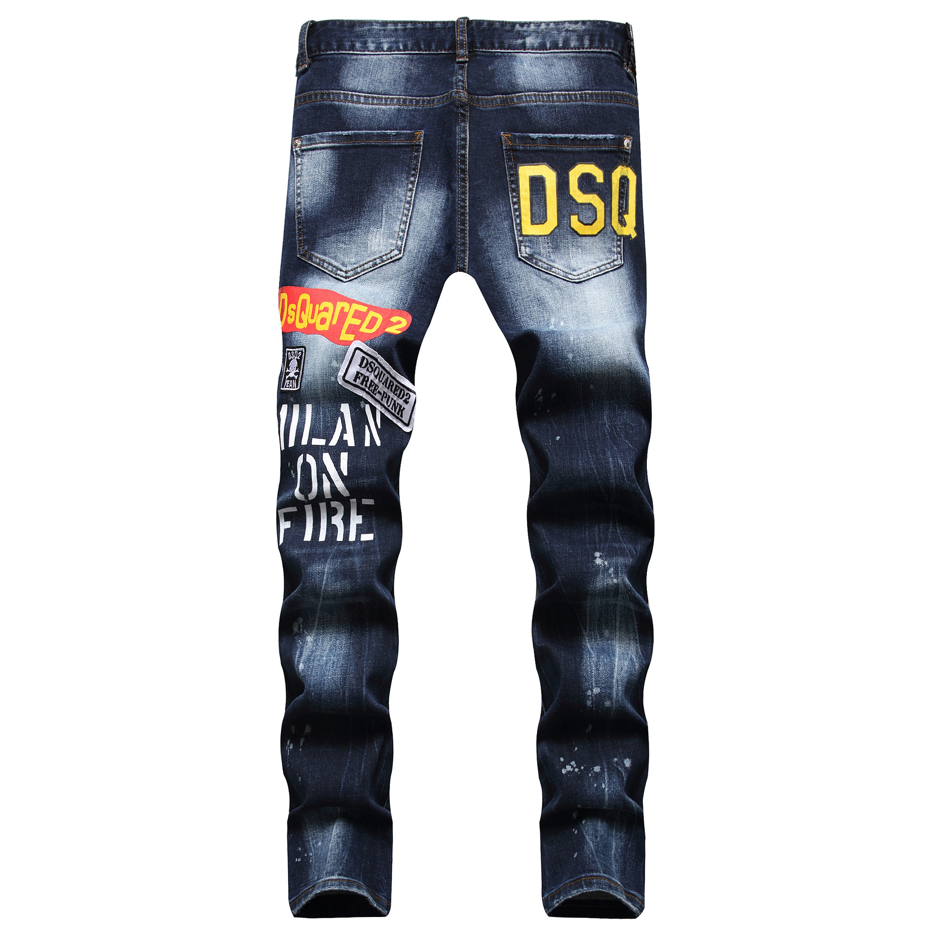 2021 Autumn New Trendy Brand Printed Fashionable Men's Jeans Trendy Slim-fit Small Foot Mid-waist Pants for Men