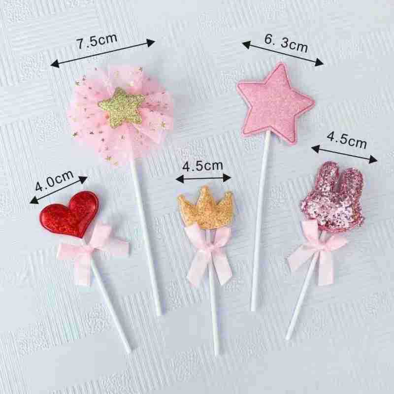 New creative cake decoration flag five-piece Love star Crown rabbit ear heart cake accessories plug-in
