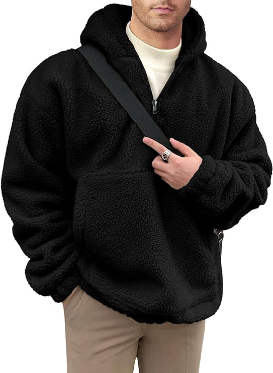2024 cross-border new European and American men's sweater loose casual zipper hooded sweater flannel printed sweater men