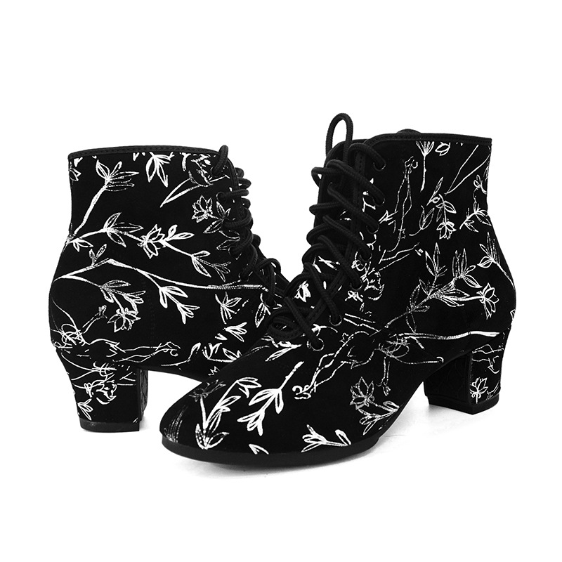 Wupa Square Dance Shoes Women's Mid-high Heel High Top Middle-aged and Elderly Soft Sole Jitterba Sailing GB Dance Shoes Thickened