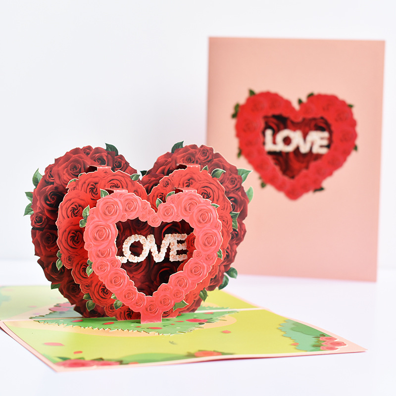 New Valentine's Day Greeting Card 3D Creative Handmade Blessing Card Cross-border Amazon Card Color Printing Heart to Heart