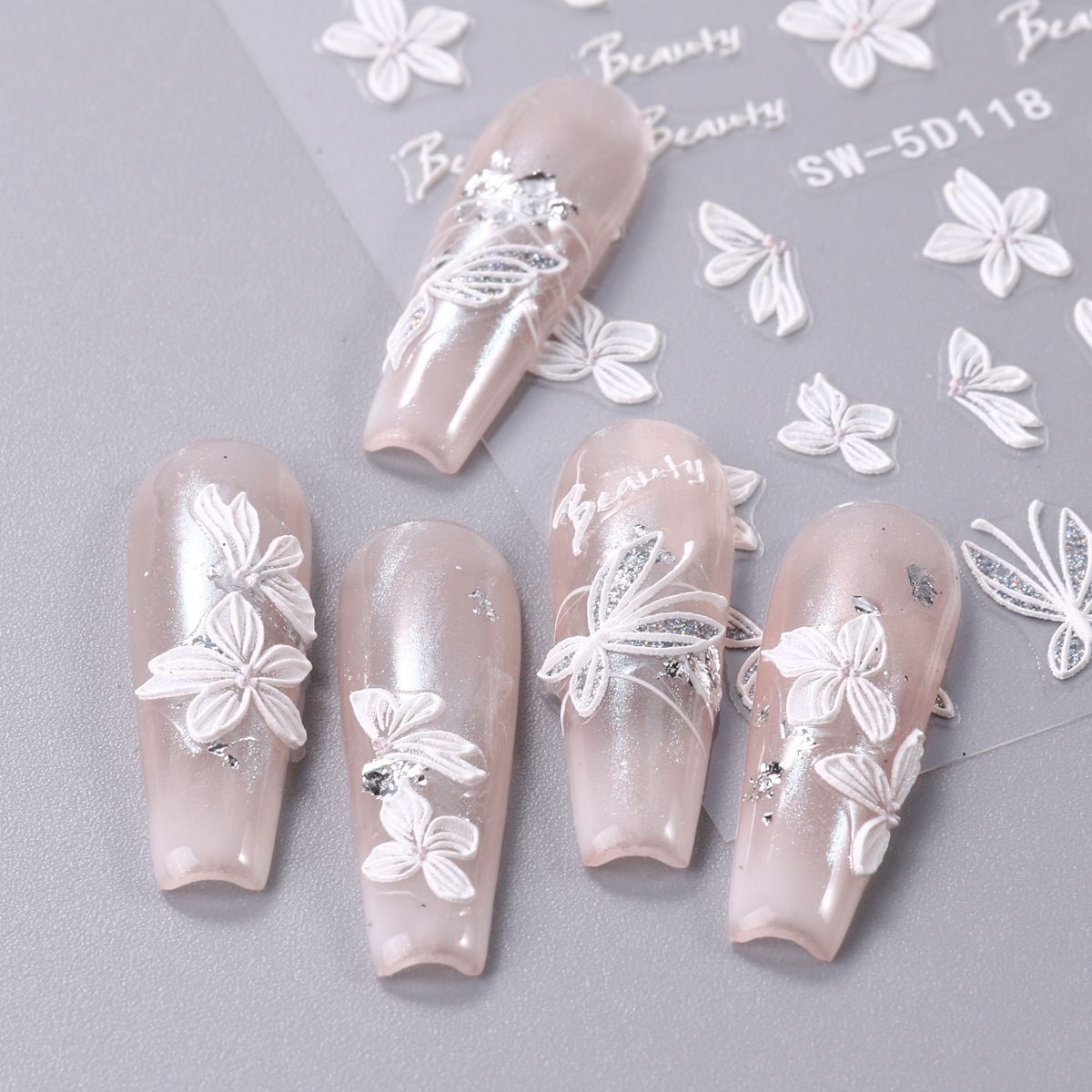 Online Red Butterfly nail stickers wholesale little red book laser colorful butterfly flower 5D relief three-dimensional adhesive stickers