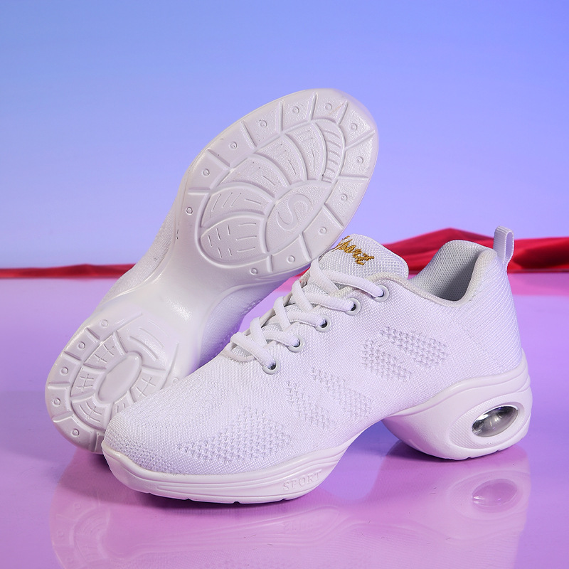 Square Dancing Shoes Adult Dancing Shoes Women's Soft Sole Mid-Heeled Mesh Surface Breathable Dancing Shoes Aerobics White Purple