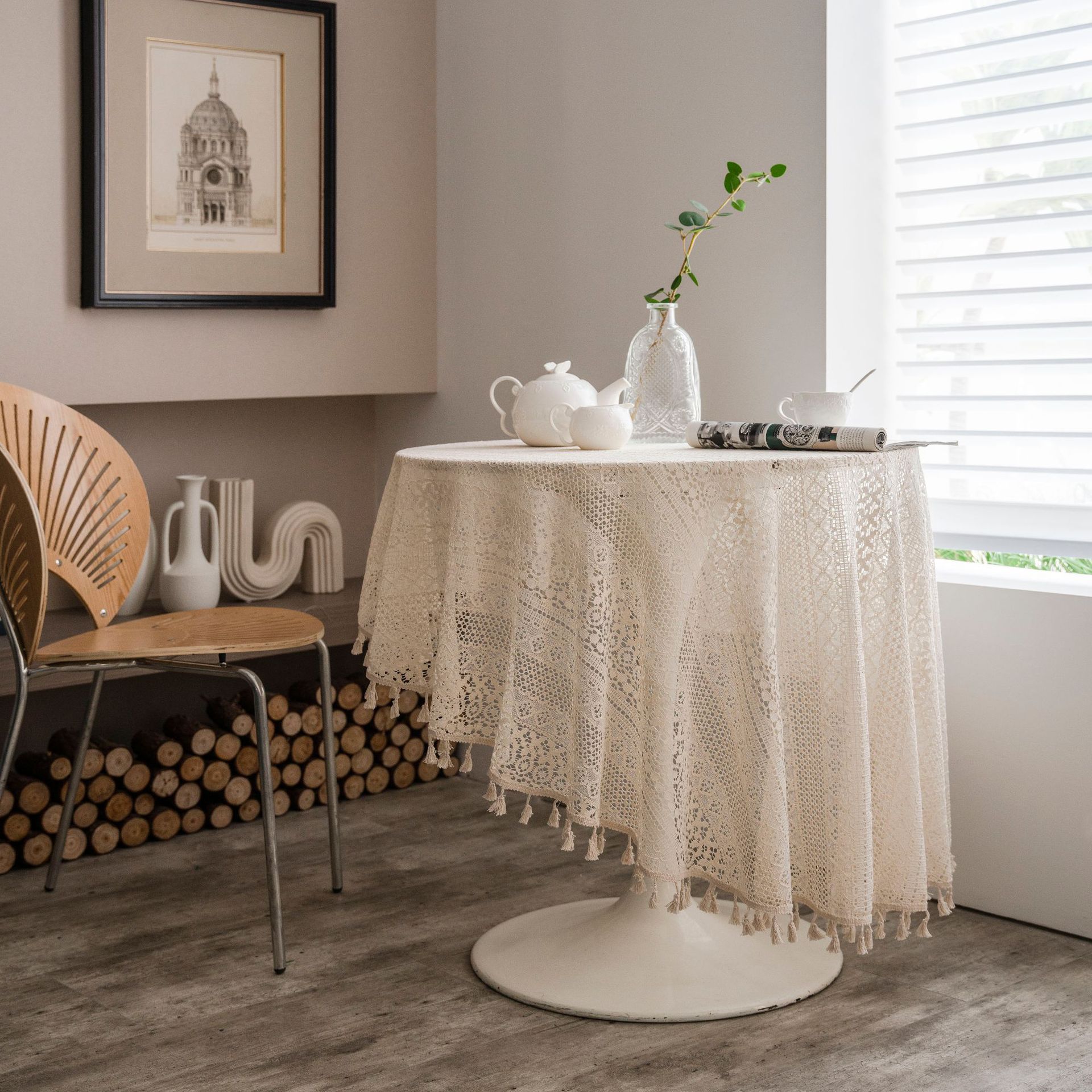 Cloth Dad American Pastoral Crochet Cover Towel Tablecloth Woven Coffee Table Cloth Hollow Round Tablecloth Tassel Table Mat Spot