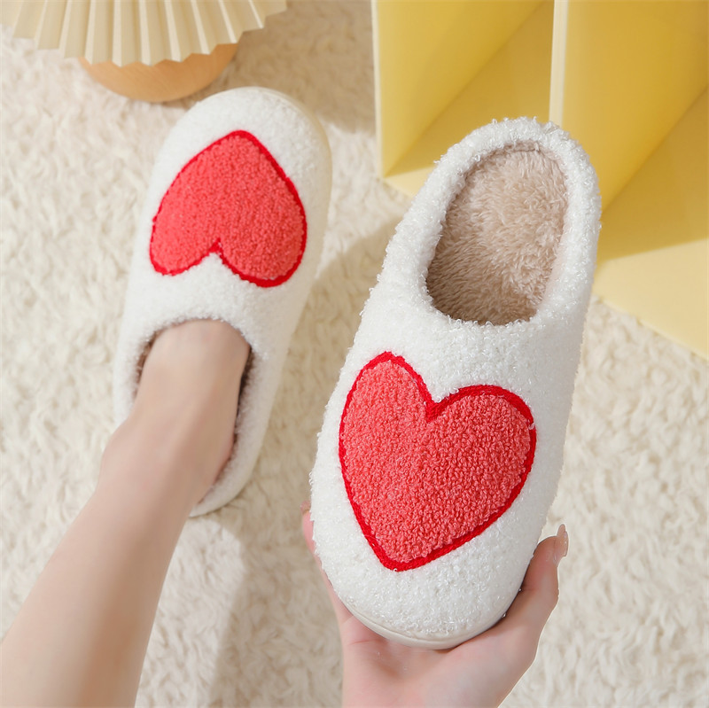 Pantofole di cotone con faccina sorridente, caldo inverno, grande amore, all'ingrosso, per donna, per interni, in peluche, calde, per la casa_voghion.com