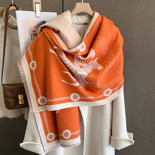 2023 New Fashion Pony Elegant Cashmere Scarf Women's Winter European and American Thickened Student Warm Neck Shawl