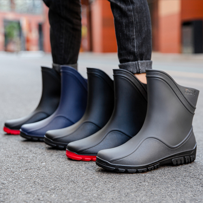Fashion Warm Men's Non-slip Rain Boots Medium Long Barrel Rubber Shoes Water Shoes High Barrel Kitchen Fishing Car Wash Work Waterproof Boots