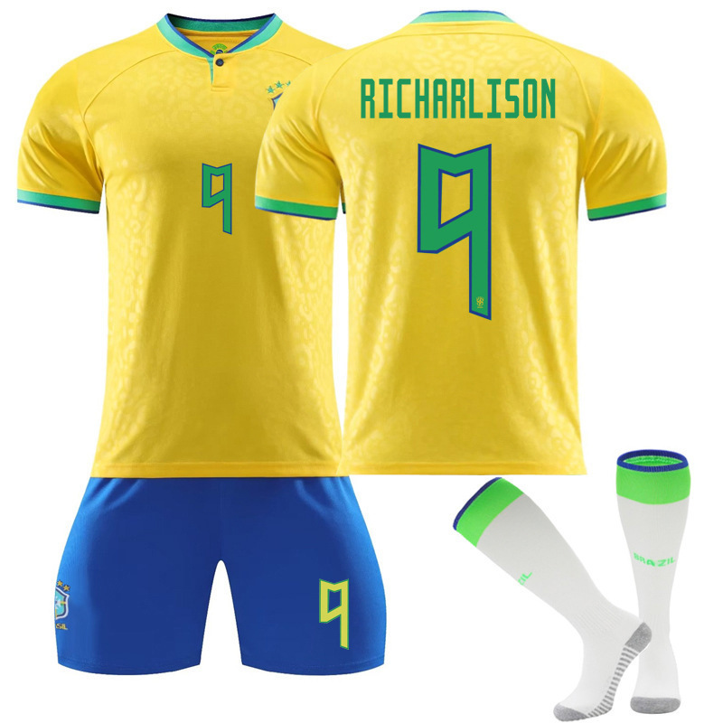 2022 Qatar Football Suit Brazil Main No.10 Neymar No.20 No.18 Children Adult Away Jersey Set