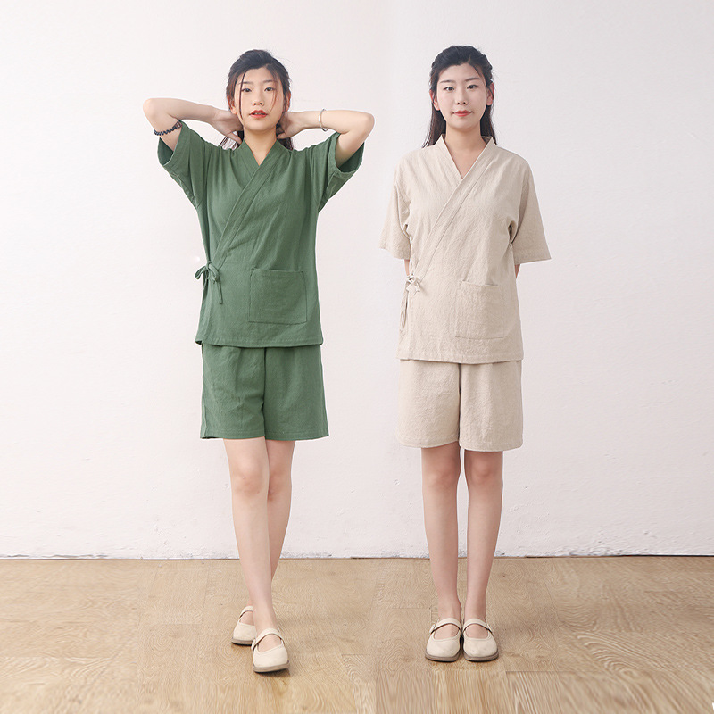 Lusu Cotton Linen Chinese-style Split Home Clothes Two-piece Set for Men and Women Couple Sweat Clothes Massage Clothes Absorbent
