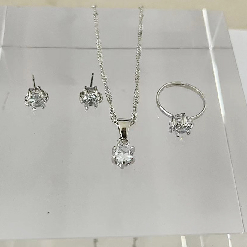 New European and American Simple Round Zircon Pendant Earrings Bracelet Set 4-piece Internet Celebrity All-match Zircon Necklace for Women