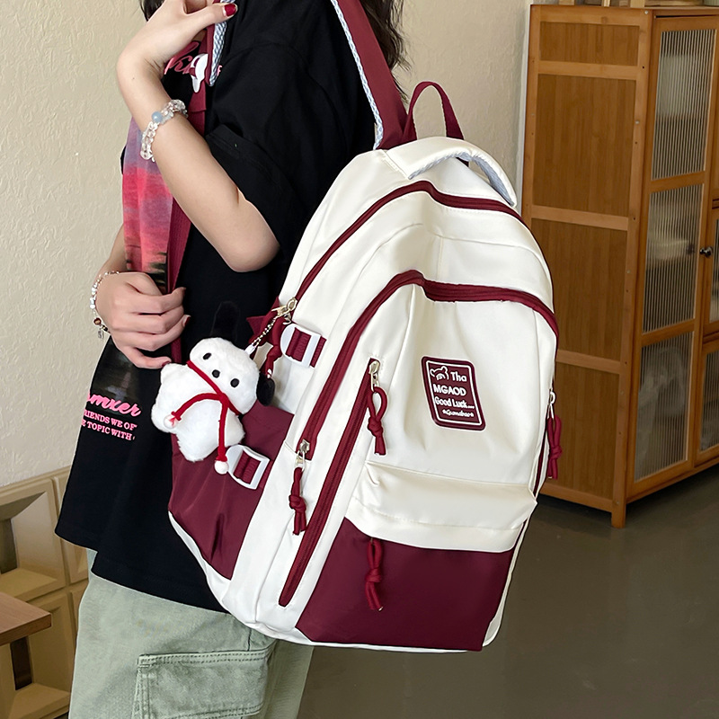 New Large Capacity Backpack Women's Japanese Style Color Contrast Trendy Brand College Student Schoolbag Casual Travel Bag Computer Bag
